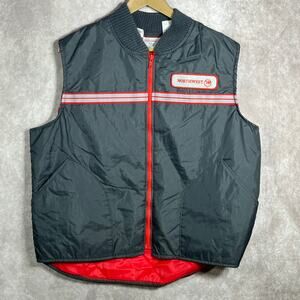 Northwest Quilted Vest Jacket Mens Size Large Black Zip Up Employee Pockets Work